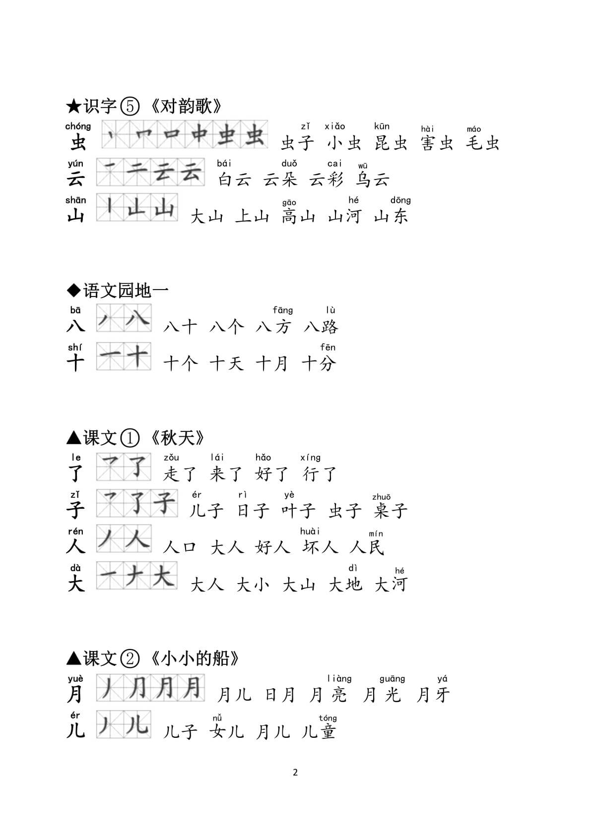 2026年部编版一年级语文上册生字拼音笔顺组词大全 - 全册生字表